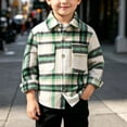 thumbnail image 2 of ZACPNCV Kids Plaid Jacket Vintage Faux Wool Blend Short Coat Soft Casual Long Sleeve Button Front Shirt Jacket Warm Winter Outerwear with Pocket C-Green, 2 of 9