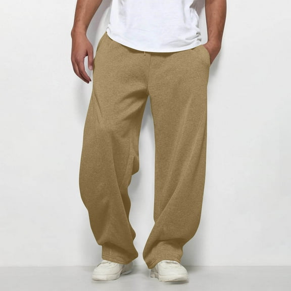 DPTALR Men's Fashion Comfy Solid Color Loose Fit Summer Drawstring Pants with Pockets,Khaki,Big and Tall Men S