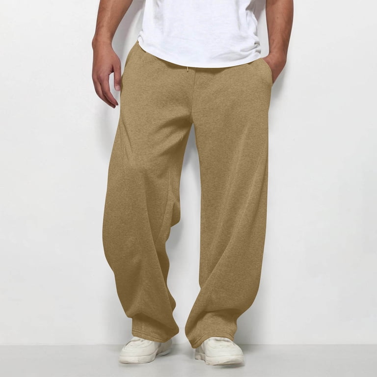 Enjoytime Men's Pants Comfy Solid Color Elastic Waist Straight Leg