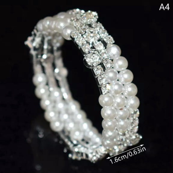 HOOUN Elegant Crystal Imitation Pearl Bracelet Multilayer Stretchable Pearl Bracelet-A4