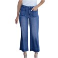 thumbnail image 2 of Miluxas Women's Wide Leg Jeans High Waisted Stretchy Jeans Straight Leg Loose Fit Cropped Denim Pants with Pockets Dark Blue 6(M), 2 of 3