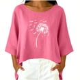 thumbnail image 5 of Linen Tops for Women Retro Embroidered Summer Boho Peasant Blouses 3/4 Sleeve Round Neck Casual Loose Fit Clothes Cute Tops For Women, 5 of 6