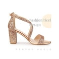 thumbnail image 3 of BLISSFUL STEP Glitter Open Toe Crisscross Strap Block Heel Sandals for Women, 3 of 5