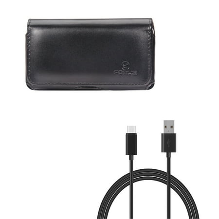 Nokia N73 Cover Housing Black Leather Side Case Cover Pouch w Black 6ft Long Type-C Cable Rapid Charge USB Wire Sync E1V for Nokia 8 - Samsung Galaxy S9, S8, active S10 - Sony Xperia XZs XZ1 L1 - Xiaomi Mi Mix 2 ()