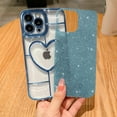 thumbnail image 2 of Compatible With iPhone 13 Pro Max Clear Glitter Case-6.7 Inch, Cute 3D Design Love Heart Pattern Plating Bling Case for Women Girls Soft TPU Shockproof Camera Protective Back Cover-Light Blue, 2 of 11