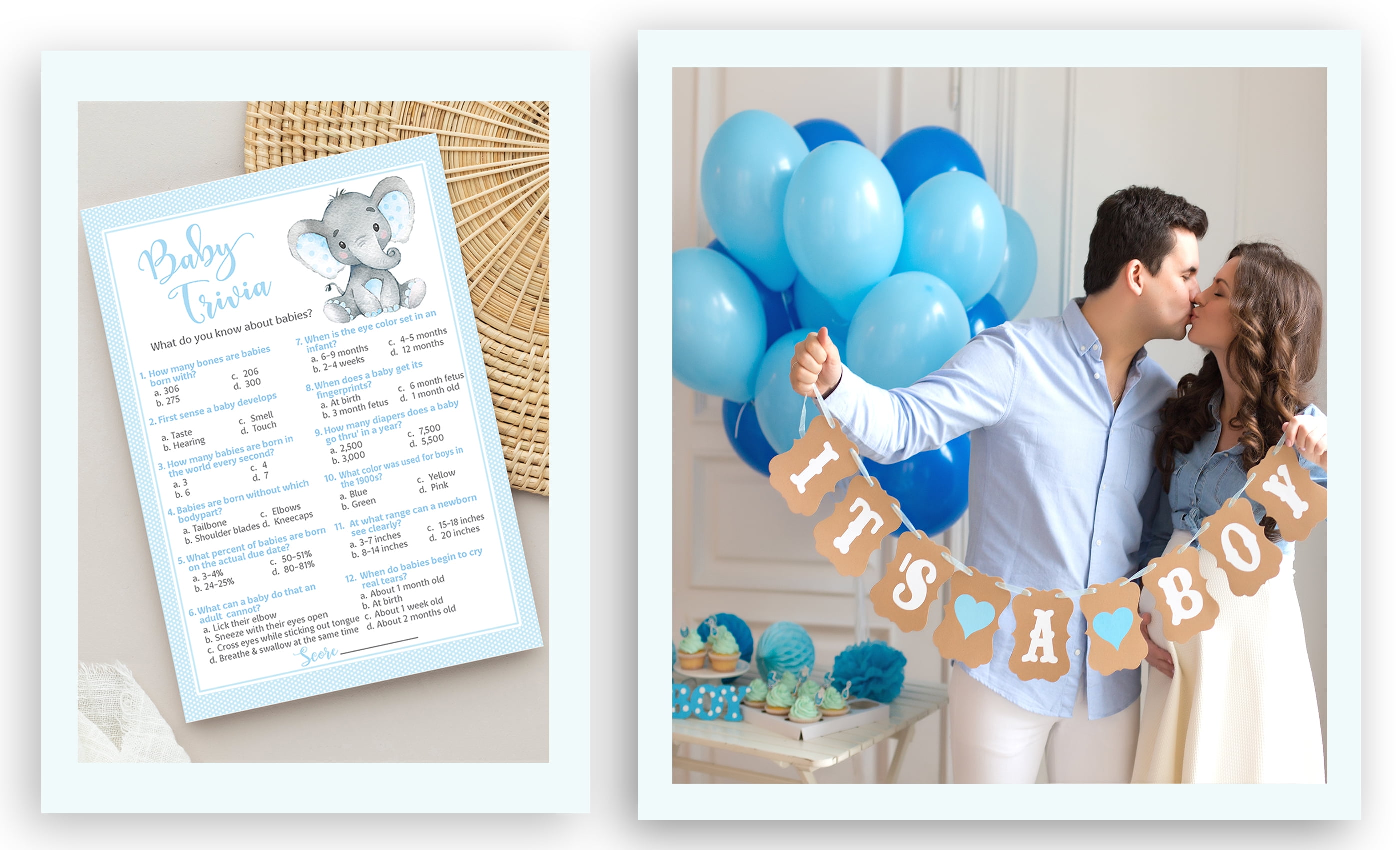 Giochi Baby Shower – Carte Per Previsioni E Consigli Per Bambini, Tema Elefante Blu, 12,7x17,8 Cm, Confezione Da 30 Pezzi