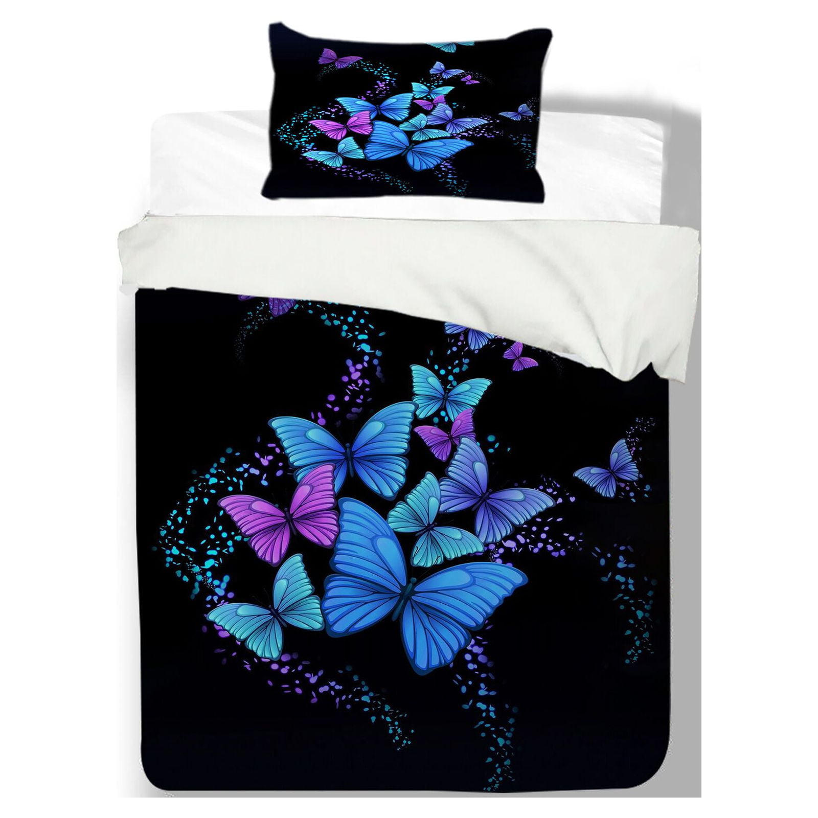 3D Blue Colorful Butterfly Print Bedding Set Duvet Cover Set with Bag Home Textiles Woman Girl Bed Cover,King (90"x104")