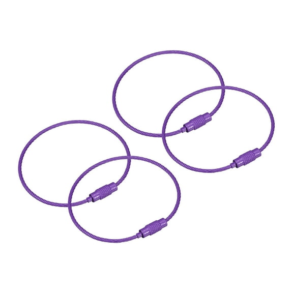 4Pack Cable Key Rings, 6-inch(155mm) Wire Keychain Twist Loops, Deep Purple
