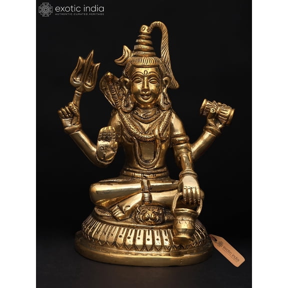 5 Inch Chaturbhuja Bhagawan Shiva Statue Brass - Four-Armed Handmade Idol