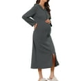 thumbnail image 4 of INSPIRE CHIC Women's Zip Up Nightgowns Long House Robe Long Sleeve Hooded Sweatshirt Loungewear with Pockets L Deep Gray, 4 of 6