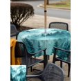 thumbnail image 5 of Outdoor Tablecloth with Umbrella Hole for Patio/Picnic/Party/Camping, Teal Mountain Waterproof Table Cloth Square Cover Washable, Misty Forest Nature Woodland Pine Tree Landscape (60"x 60"), 5 of 8