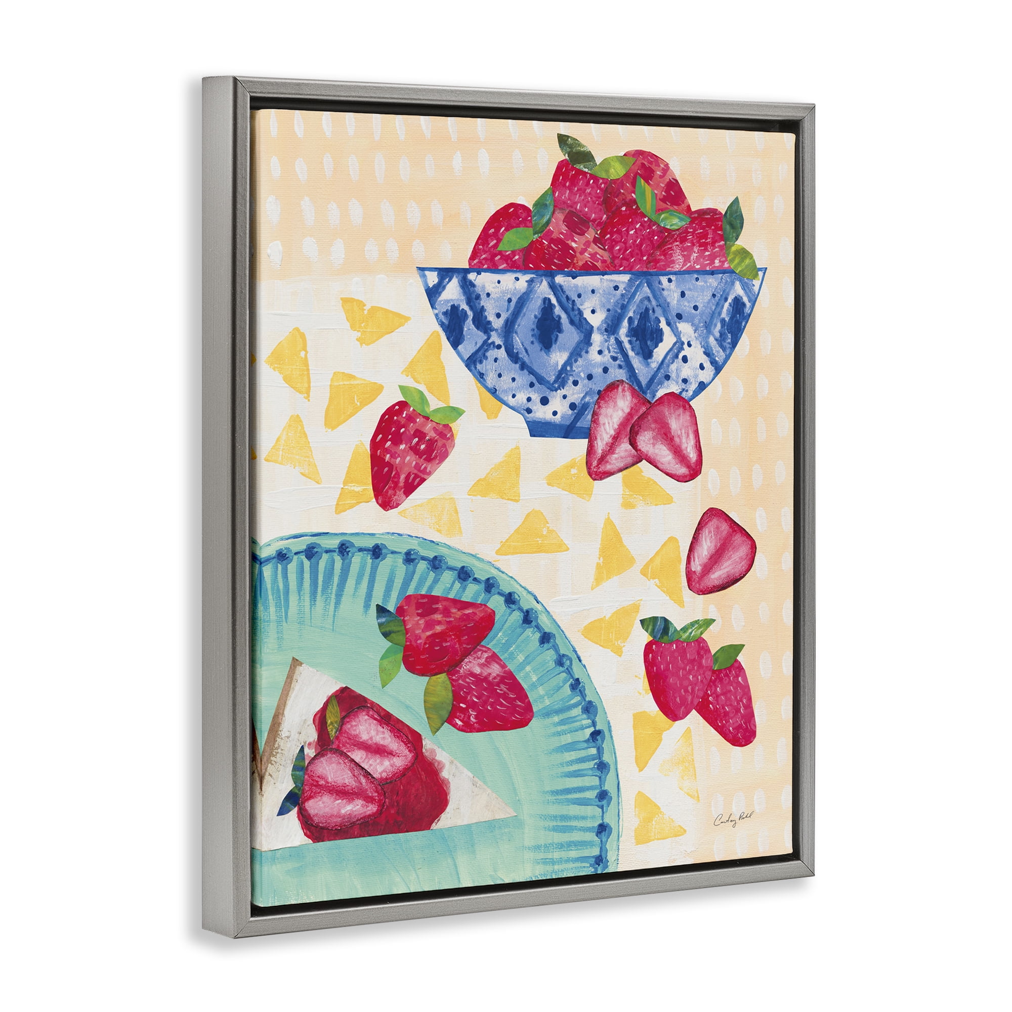 Stupell Industries Strawberry Dessert Tablescape Food & Beverage Painting Gray Floater Framed Canvas Art Print Wall Art, 25 x 31