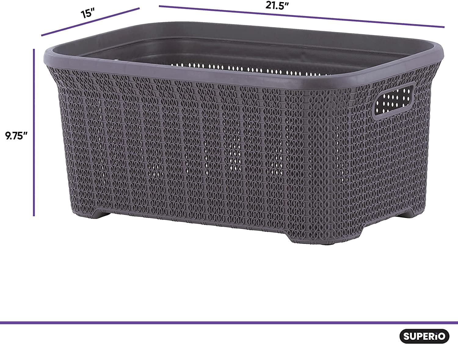 Superio 50L Knit Laundry Basket with Cut-Out Handles - Plum (2 Pack)