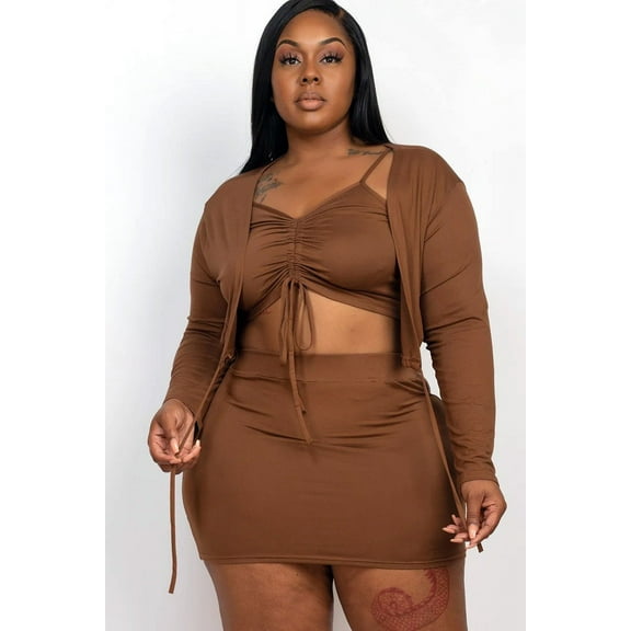 Plus Women Drawstring Cami Top & Skirt Set