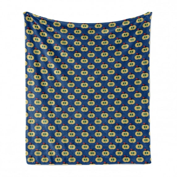 Fruit Soft Flannel Fleece Throw Blanket, Repetitive Sliced Apples Healthy and Organic Foods, Cozy Plush for Indoor and Outdoor Use, 50" x 60", Sky Blue Yellow, by Ambesonne
