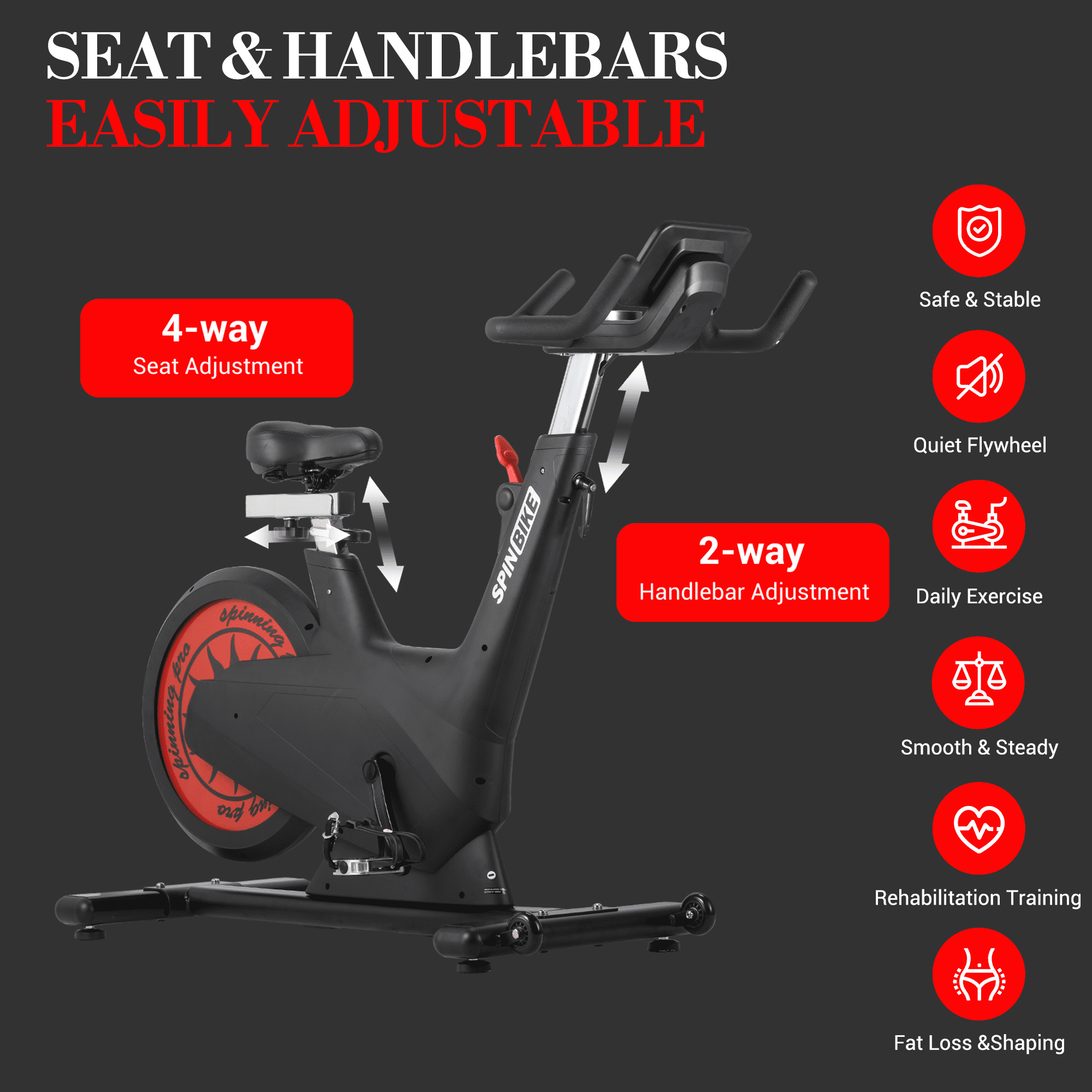 Indoor Cycling Exercise Bike with Pad Holder , Magnetic Stationary Cycling Equipment for Home, 298lbs Capacity