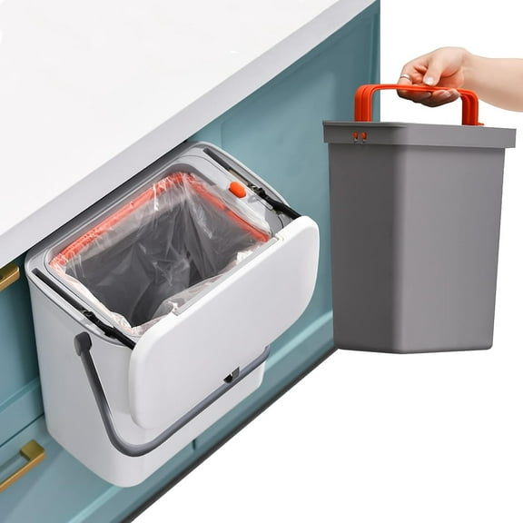 2 in 1 Kitchen Trash Can & Slide Lid, Under Sink Garbage Can, 2.4 Gal Waste Bins & Inner Barrel,Portable Hang Trash Bin, with Sticky Hook & Scraper