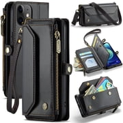Crossbody for iPhone 12 Mini Case Wallet【RFID Blocking】with 7-Card Holder Zipper Bills Slot, Soft PU Leather Magnetic Shoulder Wrist Strap for iPhone 12 Mini Wallet Case Women
