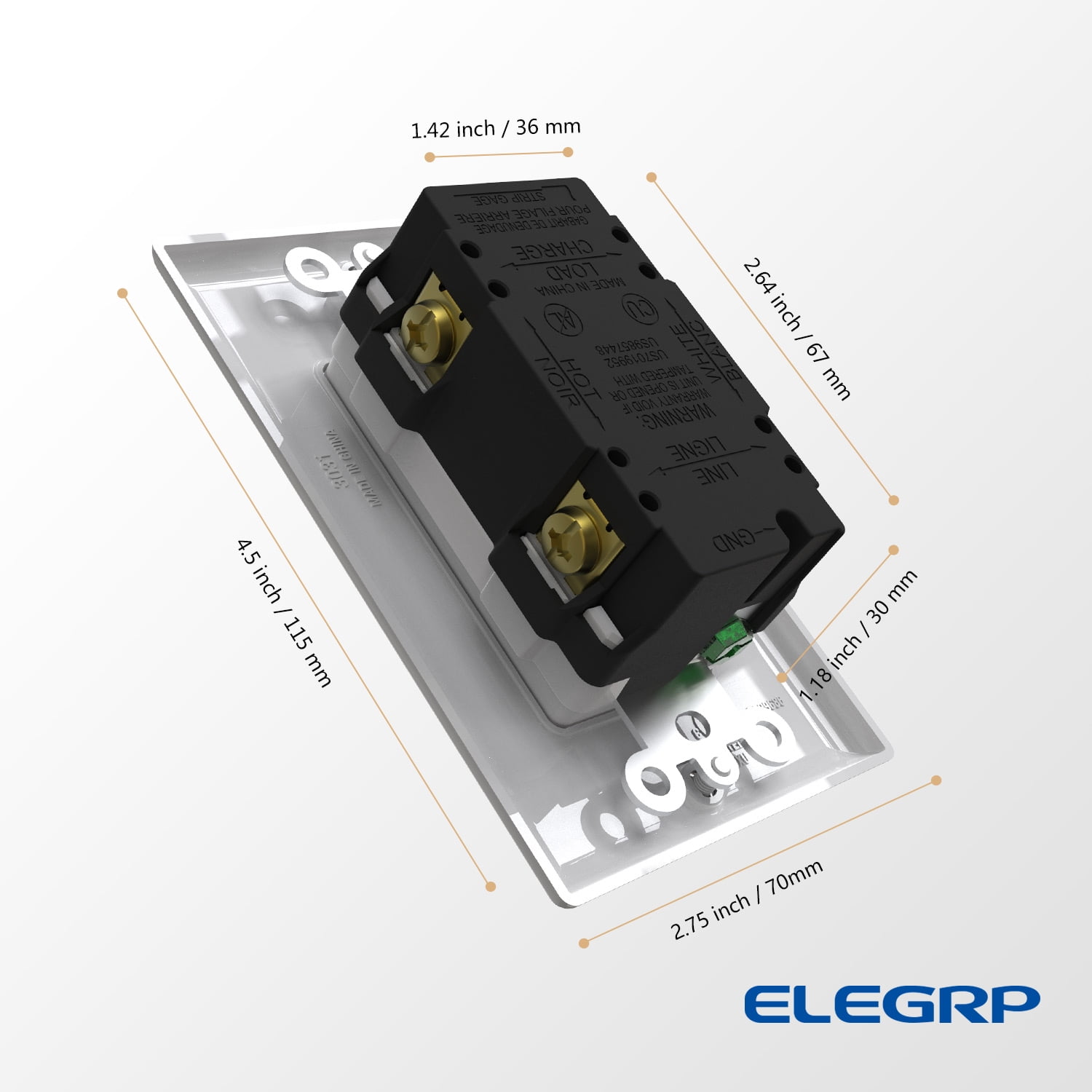 ELEGRP GFCI Outlet 15 Amp, Self-Test GFI Electrical Outlet with Thinner Design, TR Tamper Resistant GFCI Receptacle, Ground Fault Circuit Interrupters with Wall Plate, UL Listed, Black