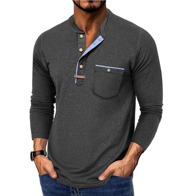 pstuiky camisas de manga larga para hombre, Cárdigan informal de color liso para hombre, con botones, bolsillo y mangas largas y cuello redondo Tops de hombre s