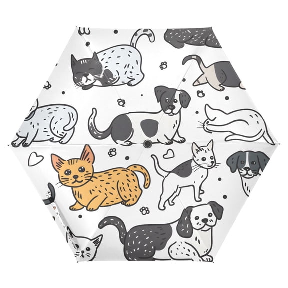 ALAZA Cute Dogs Cats UPF 50  Compact Folding Umbrella for Rain Travel Umbrella Packable
