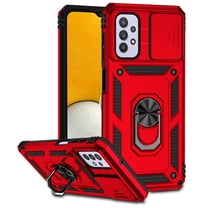 Galaxy A32 5G Case,Dteck Shockproof Rubber Rugged Case Hybrid Hard Ring Holder Kickstand Slide Camera Lens Protector Cover for Samsung Galaxy A32 5G 6.5-inch,Red