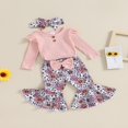 thumbnail image 3 of Girls‘ Ribbed Romper with Floral Flared Pants and Headband, 3 of 9