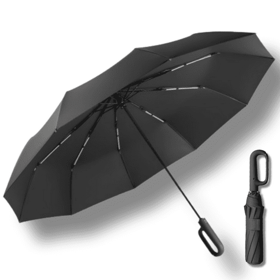 Umbrella on-the-go  55 Inch Compact Extra Large Automatic Trifold Golf Travel UV Protection, Black
