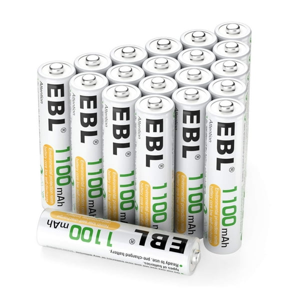 EBL AAA Batteries 1100mAh - Ni-MH Rechargeable Batteries AAA 1.2V High Capacity, Triple AAA Batteries 20 Counts with Battery Case 5 Ideal for Household/Office