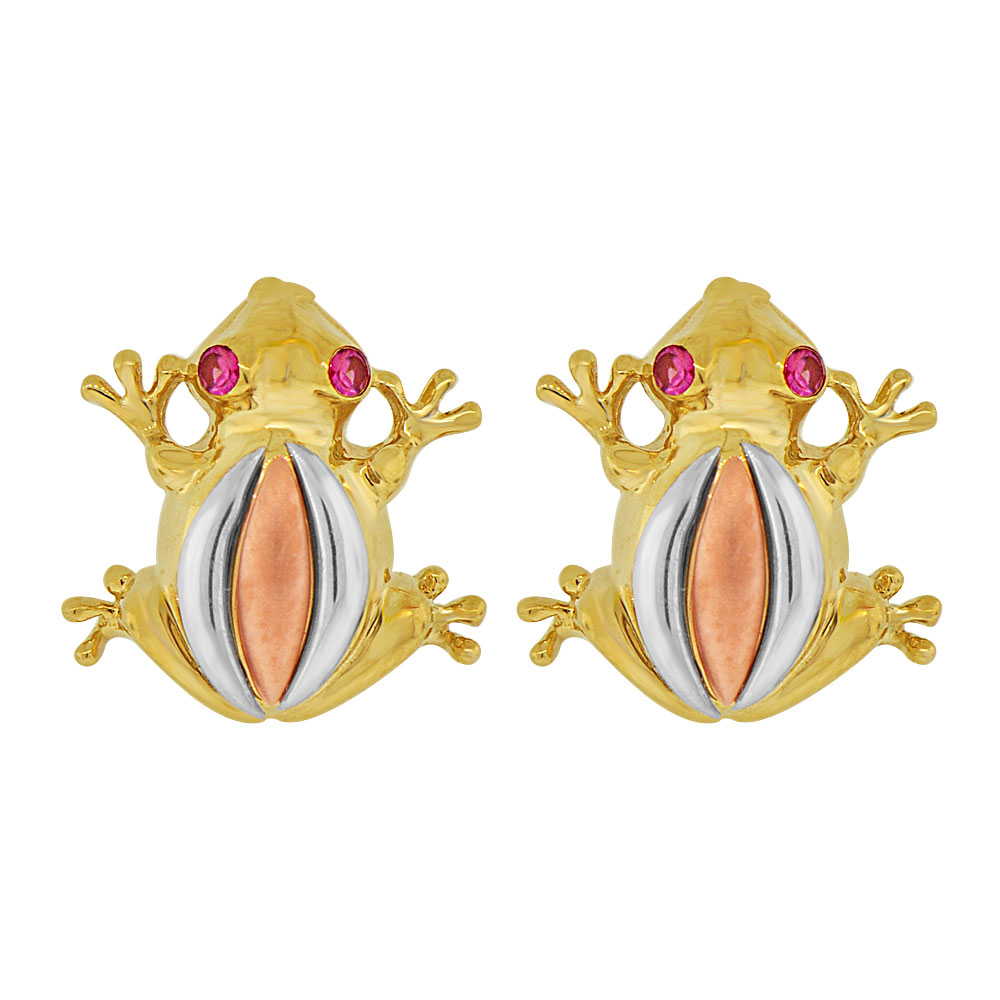 14k Tricolor Gold, Frog Toad Stud Earring Created CZ Crystals - Walmart.com