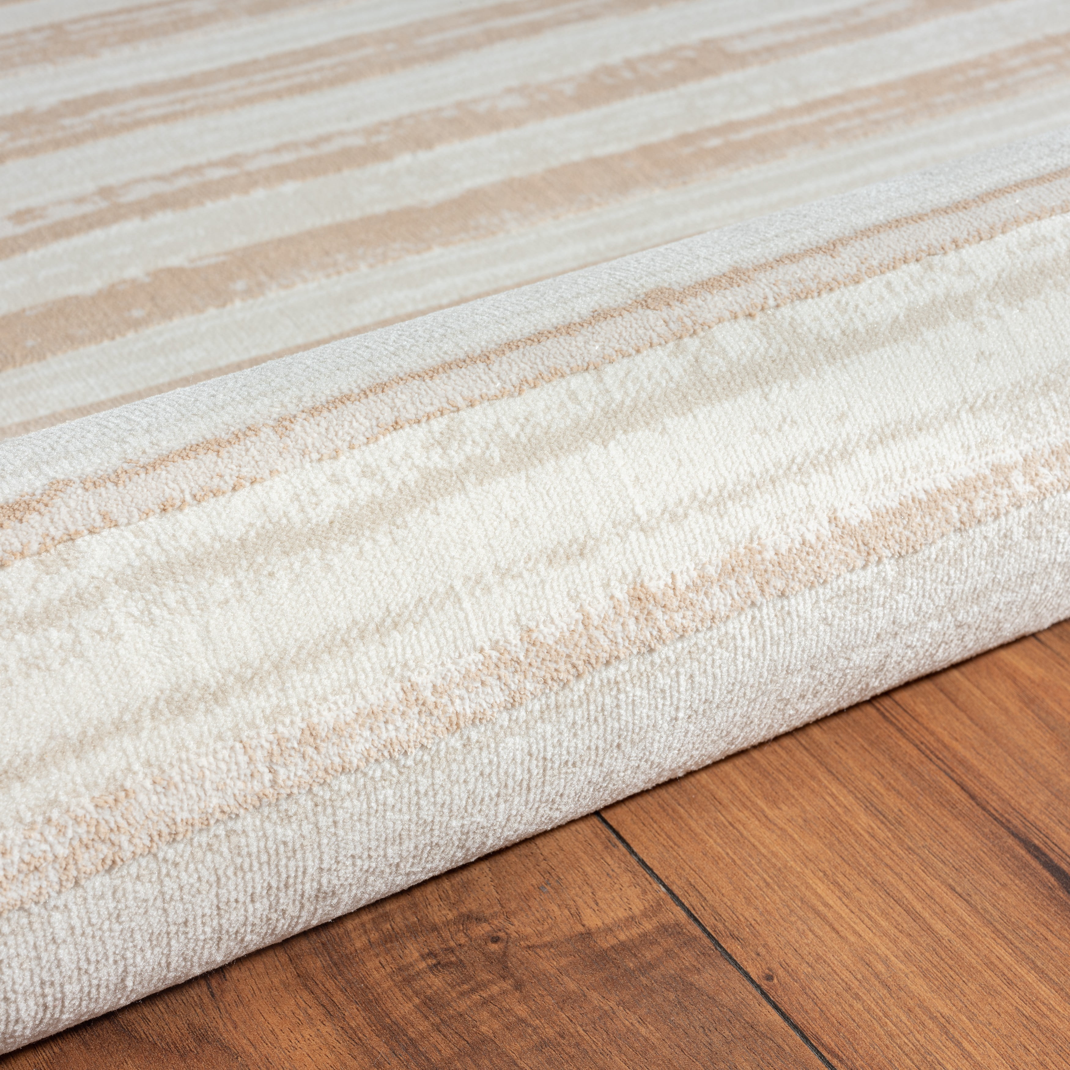 LR Home Imara Hany Cream/Beige Transitional Striped Polyester Area Rug, 9'6" x 13'