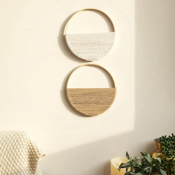 2pcs Circle Wall Hanging Boho Hand Woven Tapestry Chic Bohemian Apartment Dorm Room Decoration,Style 2