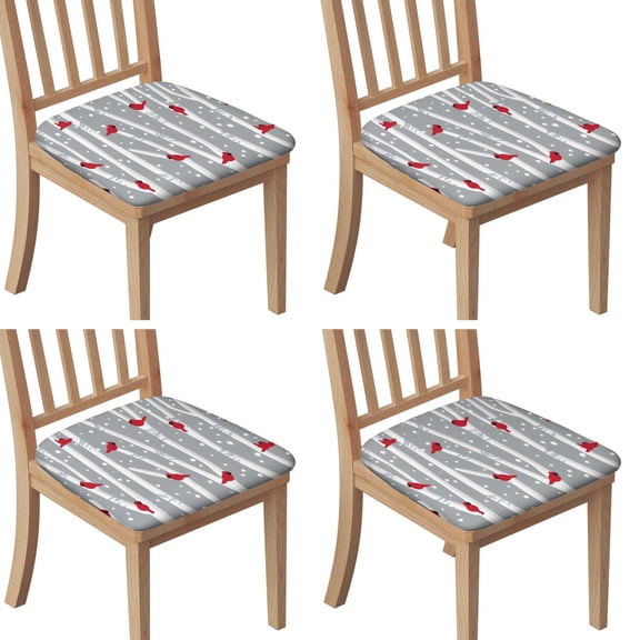 Gray Christmas Cardinal Bird Seat Covers for Dining Room Chairs Set Of 4,Stretch Printed Washable Chair Seat Cover with Elastic Ties and Button,Removable Waterproof Couch Cushion Covers