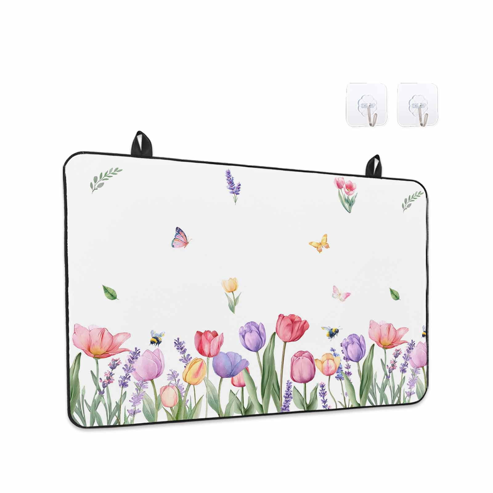 Spring Tulips Stove Top Cover for Electric Stove, Heat-proof & Non Slip Glass Top Stove Cover Protector, Colorful Floral Spring Farmhouse Kitchen Flat Cooktop Rubber Mat 24x21 Inches