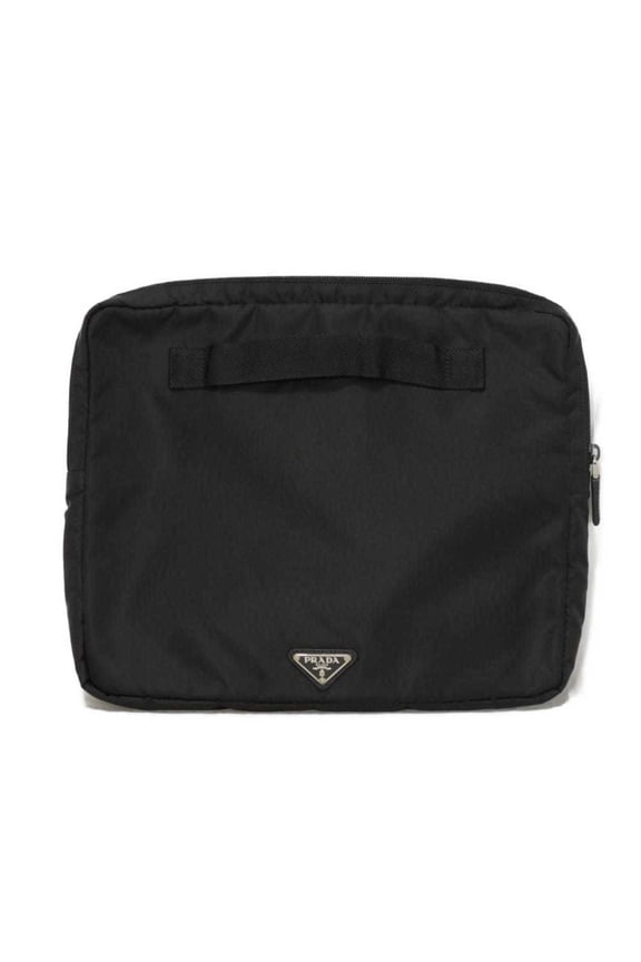 Pre-Owned Prada Tessuto Clutch Bag, Black Triangle Nylon, Nero, Men's/Women's Bag