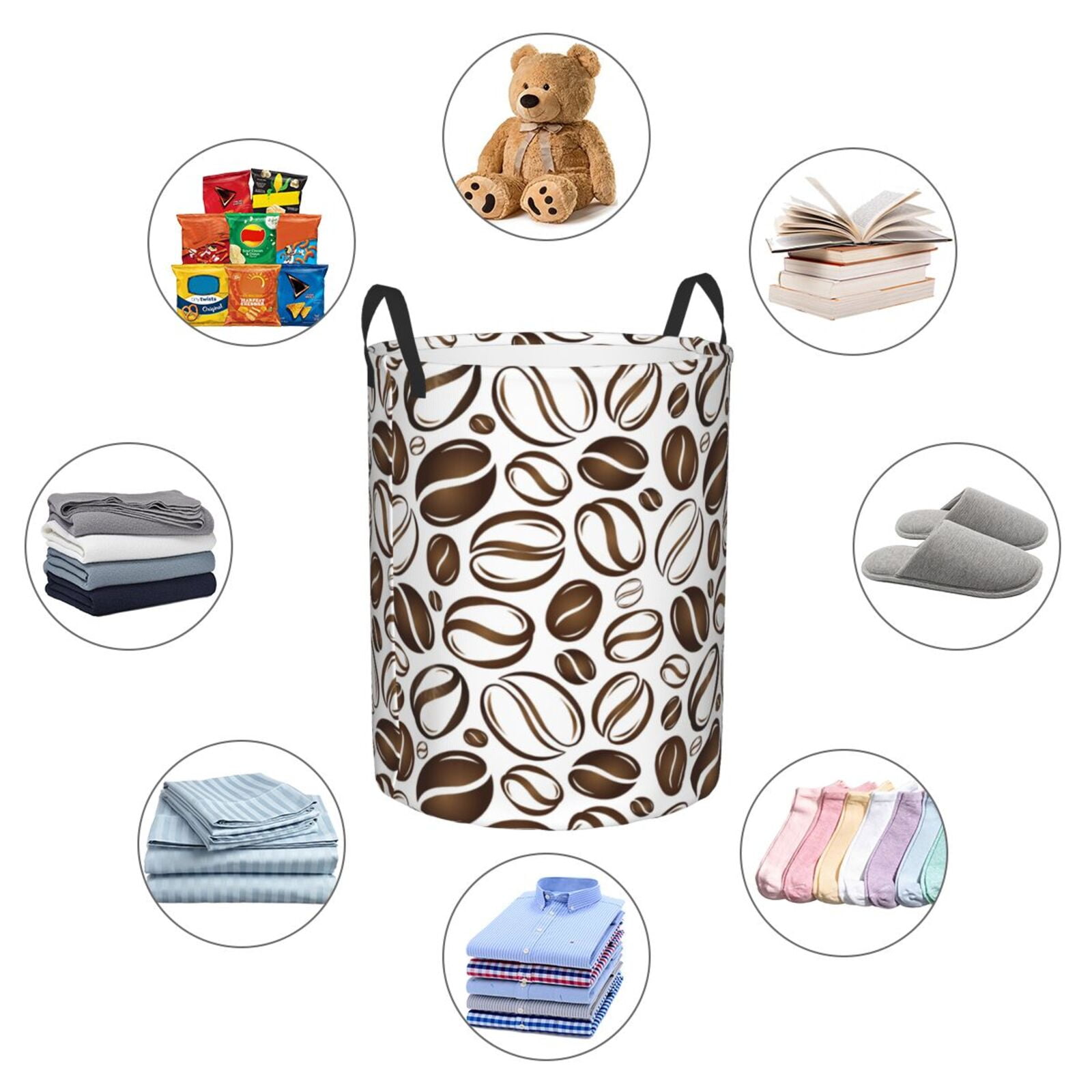 Large Laundry Basket with Handles - Brown White Coffee Bean Print Kids Baby Dirty Clothes Laundry Hamper for Bedroom Aesthetic