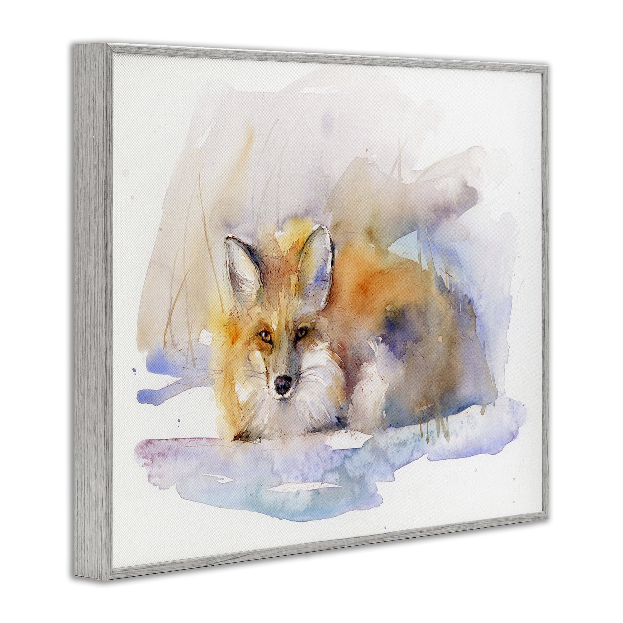 Stupell Industries Fox Sleeping in Snow Animals & Insects Painting Gray Framed Art Print Wall Art, 30 x 24