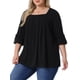 thumbnail image 4 of Blusas de mujer de tallas grandes Agnes Orinda, de manga larga, con cuello cuadrado, sueltas, con pliegues, estilo túnica, 1X, negras, 4 of 6