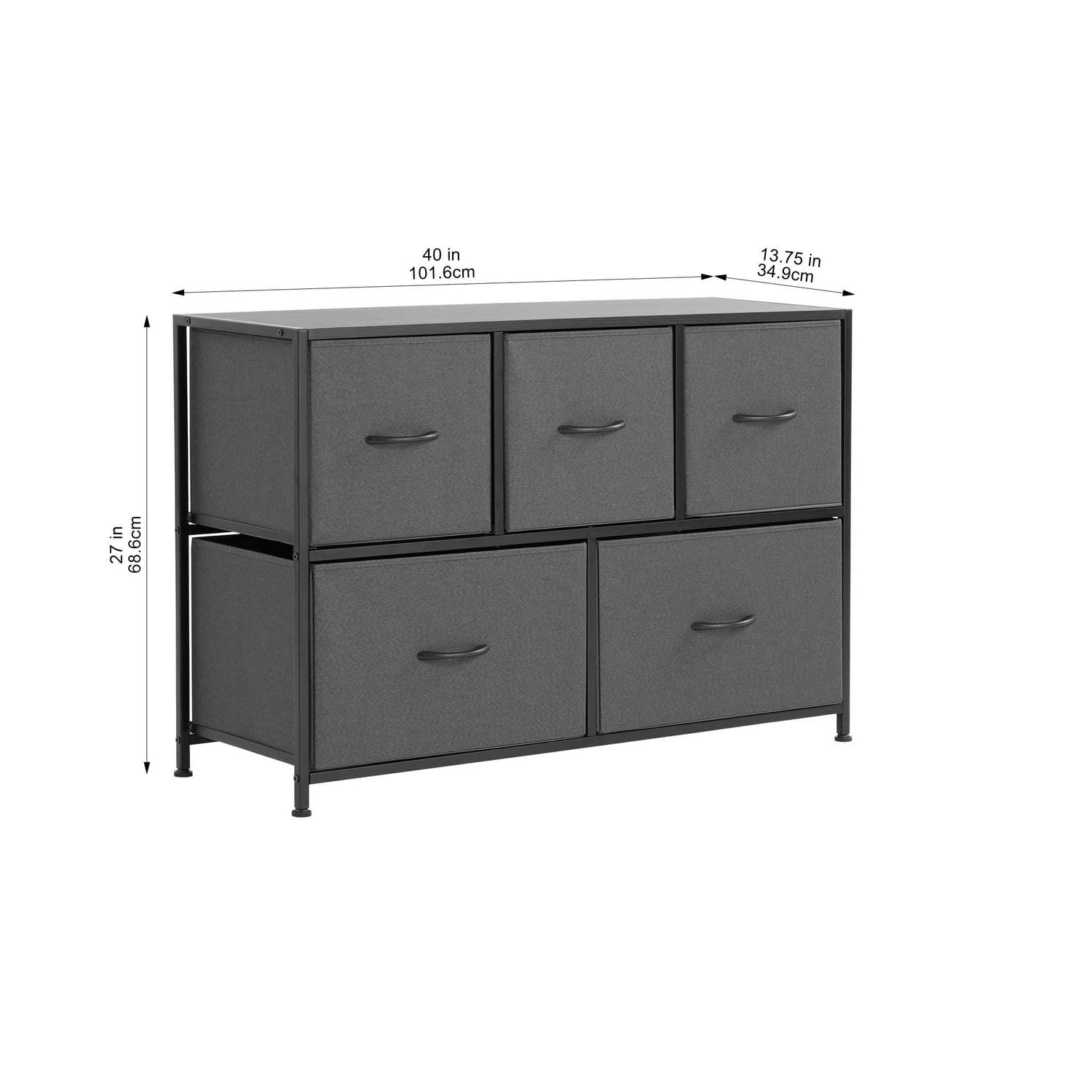 Mainstays 5 Drawer Horizontal Fabric Dresser, Grey