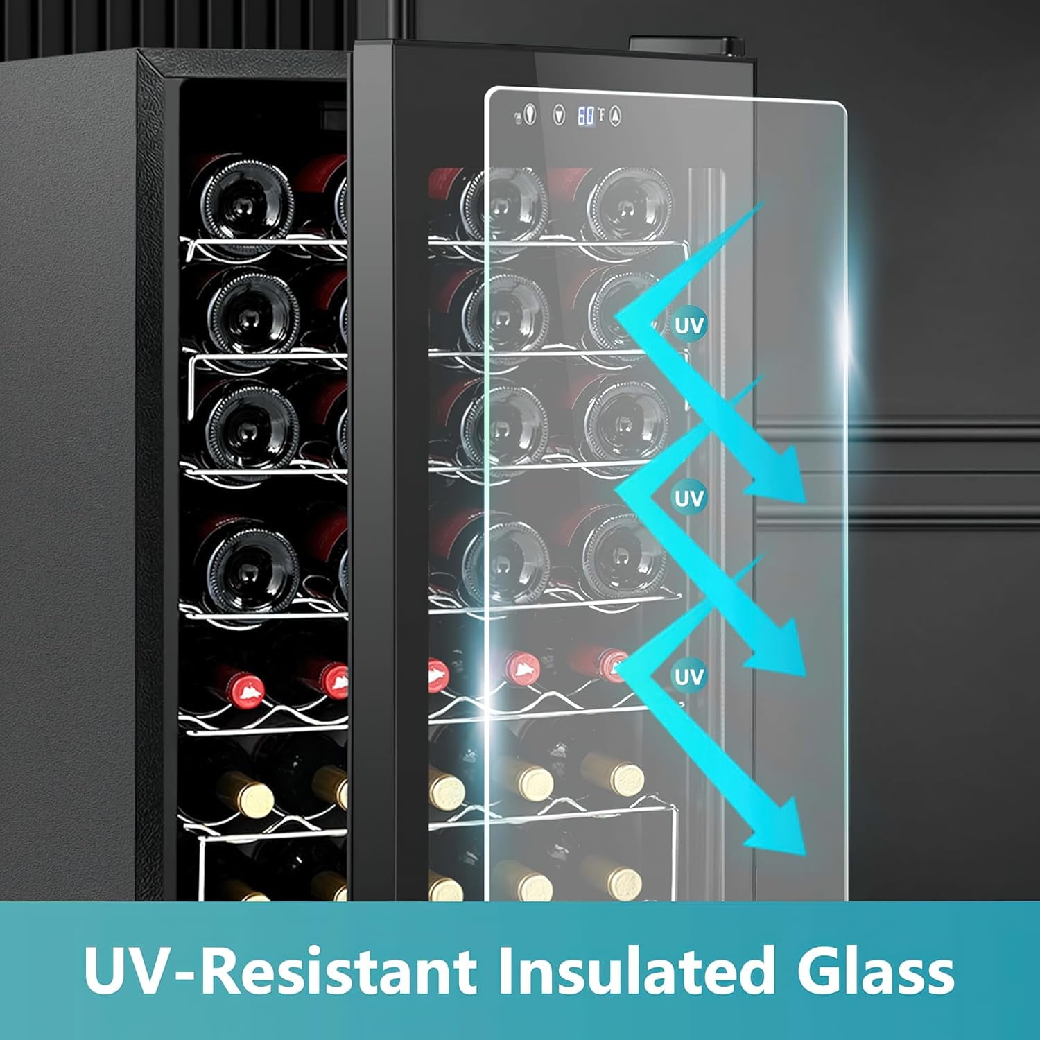 EUHOMY 44 Bottle Wine Cooler Refrigerator, Small Built-in Wine Fridge for Red, White and Champagne, 4.4 Cu.ft Mini Fridge with Adjust Temperature, Black