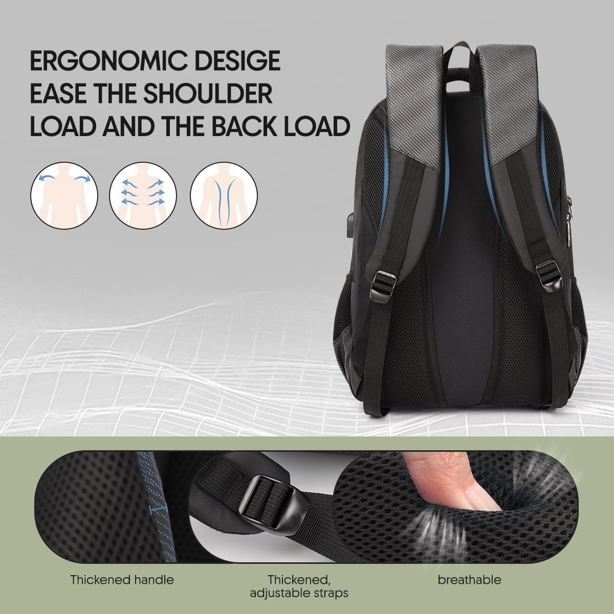 17 Inch Laptop Backpack for Men Carry on Travel Backpack with USB Charging Port Water Resistant Work Business College Computer Bag,HB2116 Grey