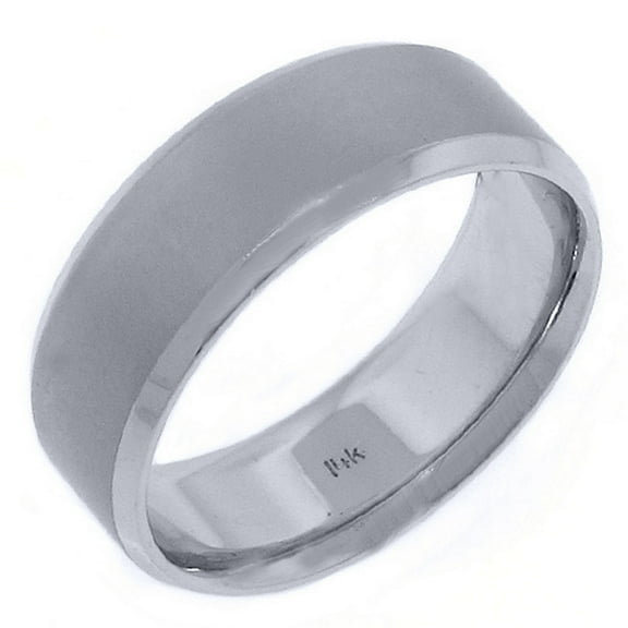 14K White Gold Mens Wedding Band 8mm Sand Finish