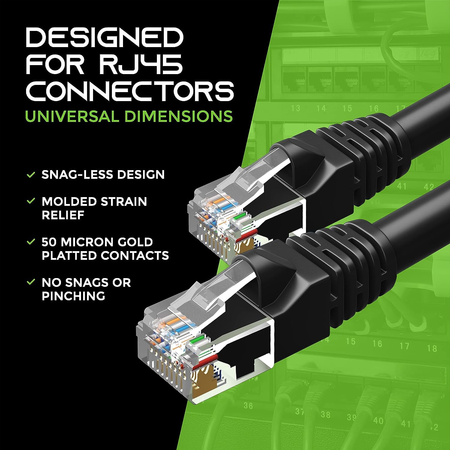GEARit 24-Pack 3 ft Cat 5e Ethernet Cable Cord Snagless Copper UTP Network Patch Cable, Black