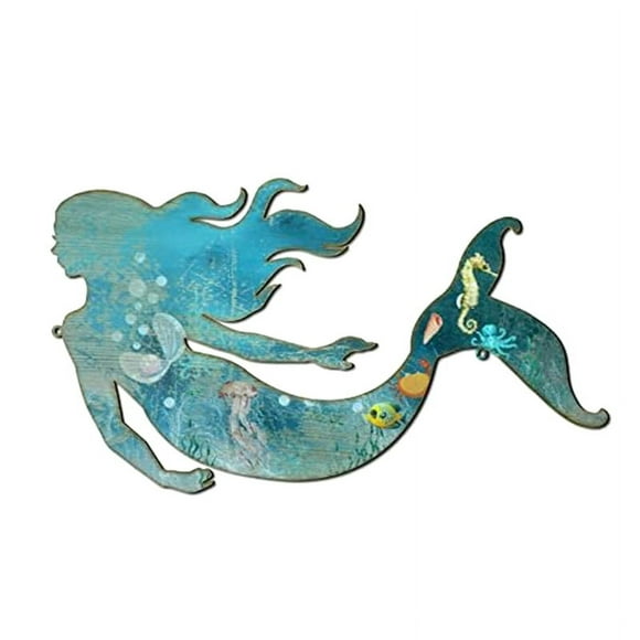 Metal Mermaid Wall Art Rustic Hanging Decor Blue 22cm
