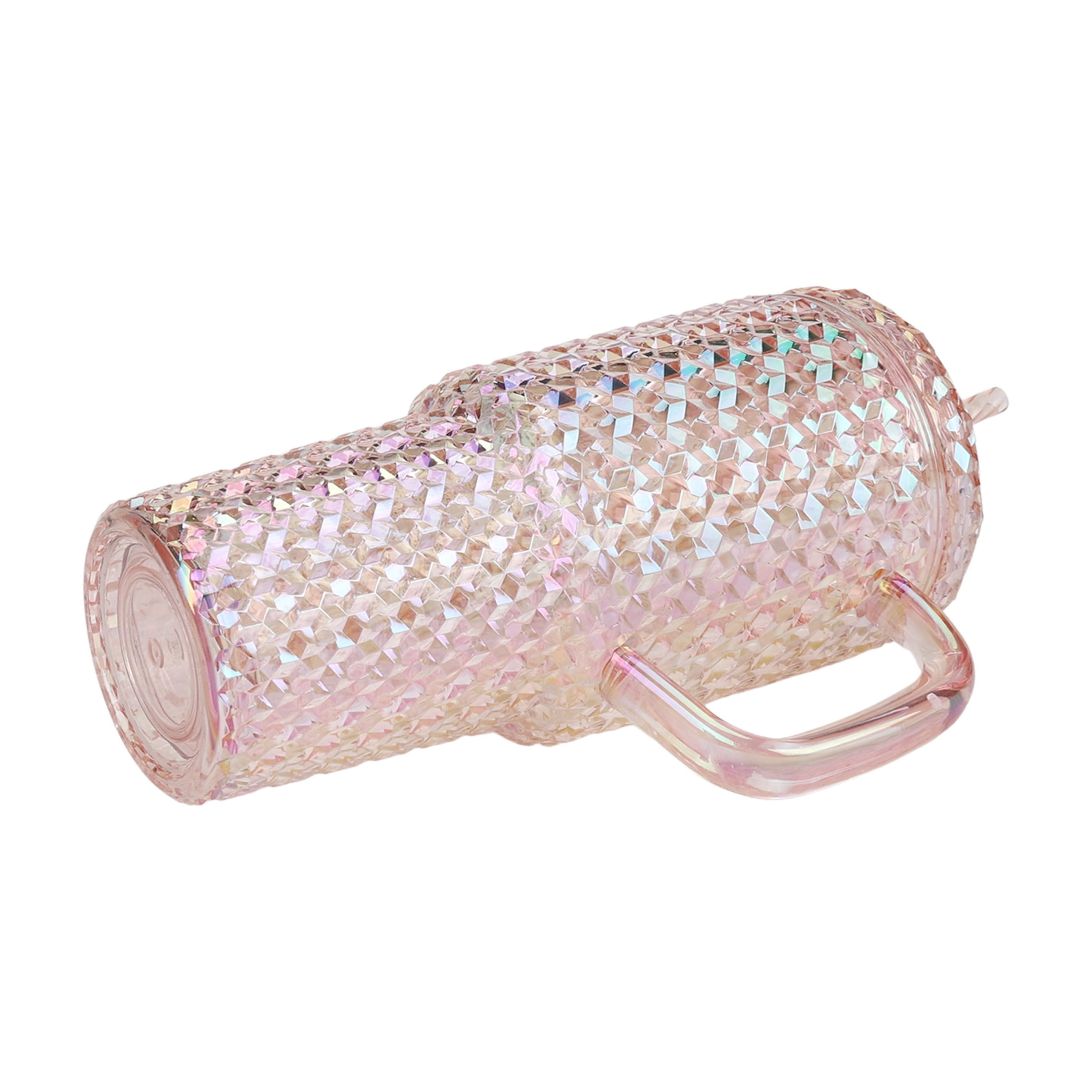 Holiday Time 30 ounce Acrylic Double Wall Iridescent Textured Mug, Pink