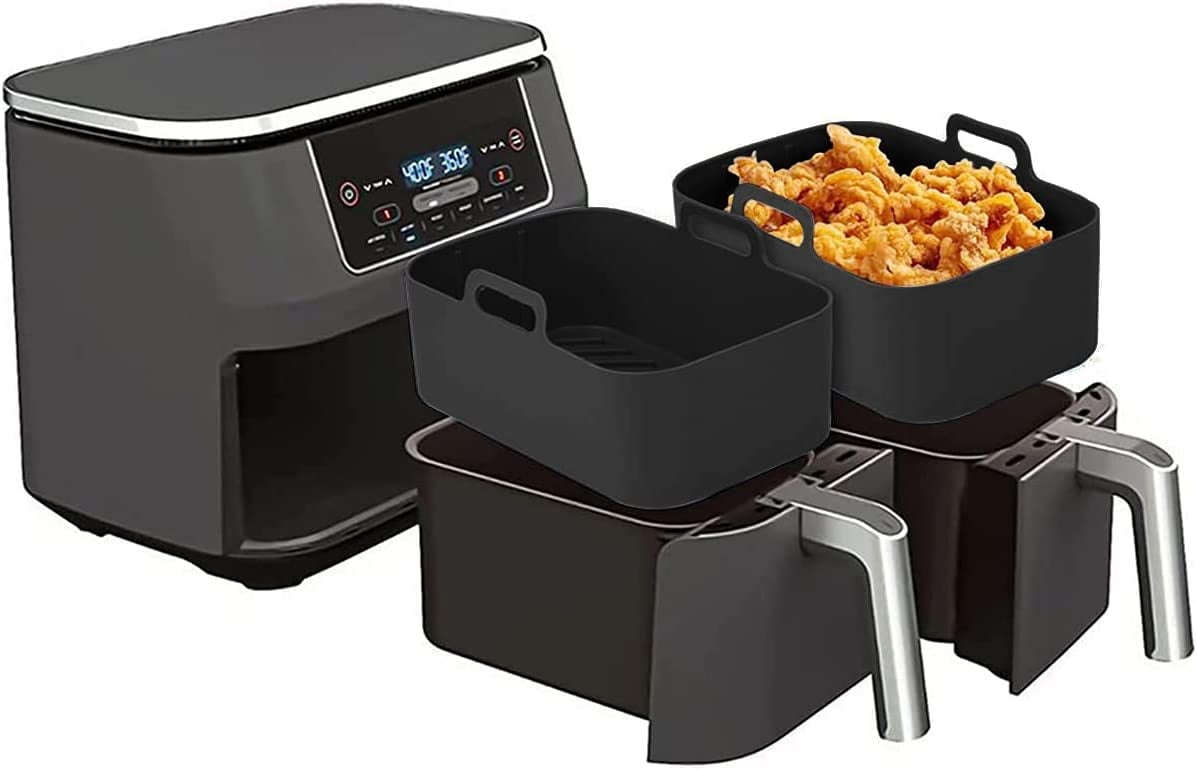 2PCS Silicone Pot for Ninjas Dual Air Fryer, Reusable Silicone Air