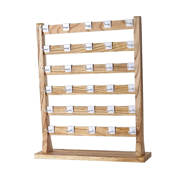 ziyahi Wooden Earrings Display Stand Removable Hooks Rack Storage Showcase Earrings Wood Color 6 Tier