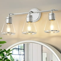 Deyidn 3-Light Nickel Bathroom Vanity Light, 22 inch Modern Wall Sconce with Clear Cone Glass Shades for Bath, Powder Room, Mirror Lighting
