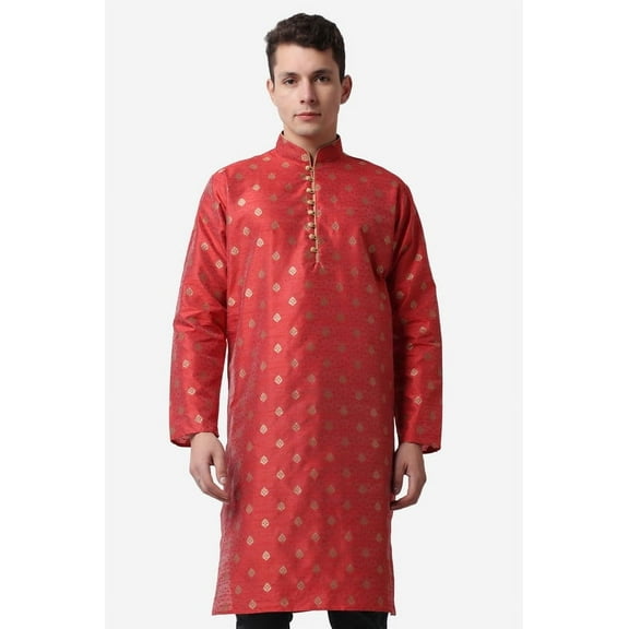 Royal Kurta Maroon Color Jacquard Silk Printed Long Kurta for Men