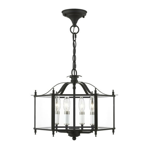 4398-04 Livex Lighting Livingston - 4 Light Convertible Pendant In Classical Style-13 Inches Tall and 15.5 Inches Wide-Black/Brushed Nickel Finish